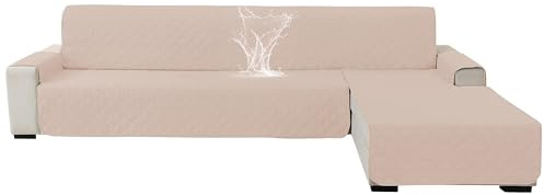 Ystyle Impermeable Housse Canapé 3 Places, Housse Canape d'angle Gauche/Droit Universel Réversible, avec Accoudoirs, Protection Chat Chiens Griffures, Sofa Cover Antidérapante, Beige