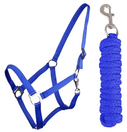 Grimma styre stickset med karbinhakar, justerbar hästhölster, häst, trähäst, knytstickning (kungsblå, mini-shetty)