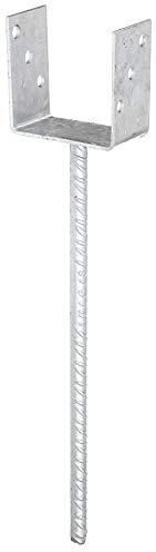 Alberts 214418 Ancre de poteau en U | avec ancrage béton en acier strié | galvanisée à chaud | largeur 101 mm | longueur de l'ancrage béton 400 mm