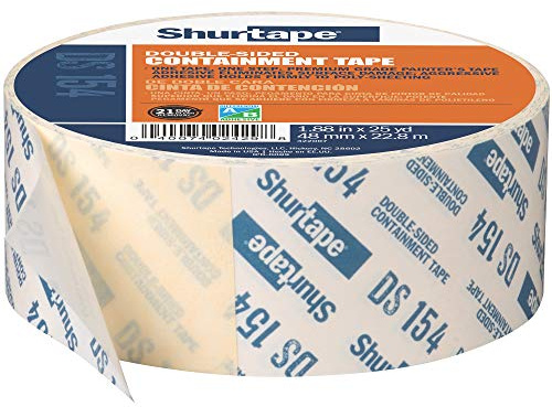 Shurtape DS 154 Double-Sided Containment Tape, Painter's Tape and Sticks to Plastic Sheets, For Painting and Remodeling, 48mm x 23 Meters, Natural, 1 Roll (104333)
