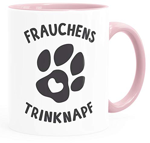MoonWorks® Kaffee-Tasse Spruch Frauchens Trinknapf Hundepfote-Motiv Becher Bürotasse Tasse Hundeliebhaber rosa unisize