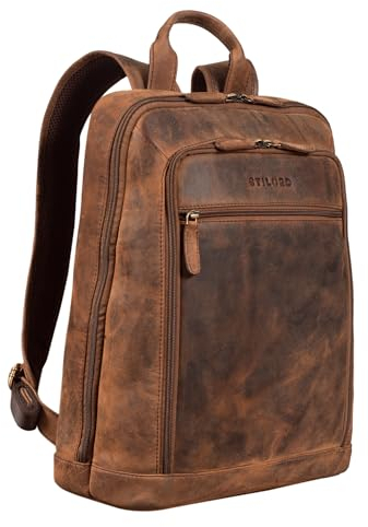 STILORD 'Watson' Laptop Rucksack 15.6 Zoll Leder Backpack Business Lederrucksack Herren Rucksack XL für Breite DIN A4 Ordner Tagesrucksack Vintage Echtleder, Farbe:sepia - braun