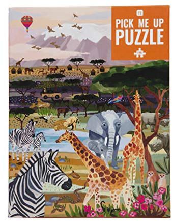 1000 Piece Safari Animals Jigsaw Puzzle - Illustrated African Savannah | With Matching Poster & Trivia Sheet | Birthday Present, Gifts for Adults or Kids, Wall Art
