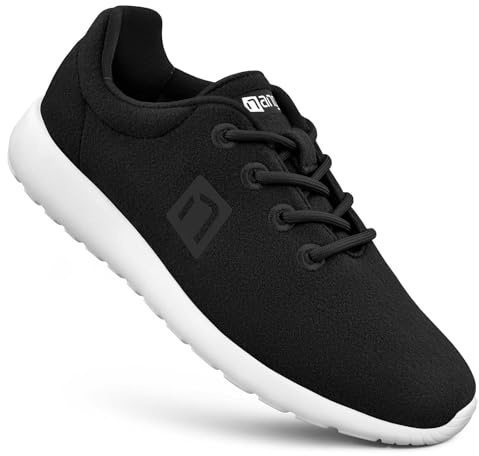 Nanga Wool Sneaker Men - Baskets légères en Laine mérinos pour Les Loisirs, Le Sport et Le Travail - Chaussures Respirantes pour Homme avec Semelle intérieure Interchangeable, Noir, 43 EU
