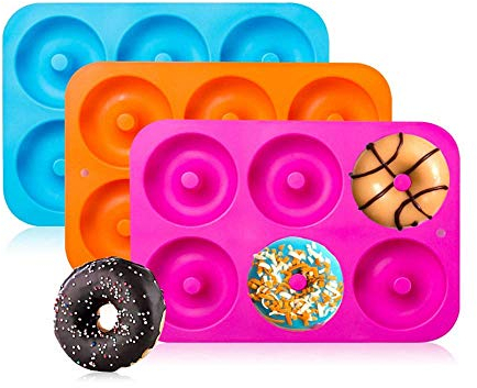 Voarge 3 Stück Silikon Donut Formen, für Kuchen Keks Bagels Muffins Kuchen für Geschirrspüler, Backofen, Mikrowelle, Kühlschrank, Silikon Donutform Donut Backform Form Blatt Behälter