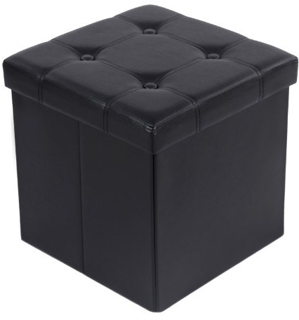 SONGMICS Storage Ottoman, Footstool, Holds up to 300 kg, Synthetic Leather, Upholstered Storage Stool, Black LSF030B05