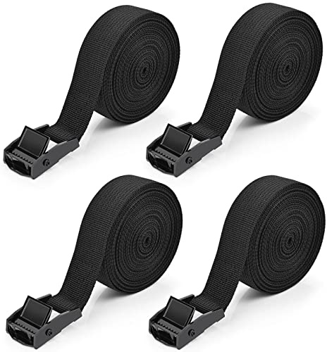 Kshineni 4 Pcs Ratchet Tie Down Straps, 4m x 25mm Heavy Duty Lashing Strap Adjustable Black Roof Rack Straps Tensioning Belts with Buckle for Trucks, Cargo, Motorcycle, Trailer, Luggage