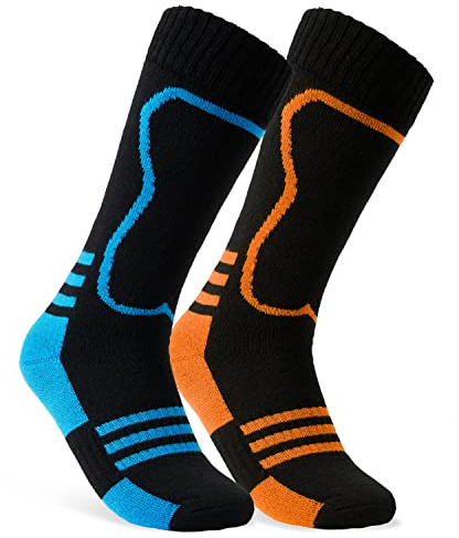 CityComfort Skisocken Set Kinder Wintersocken Snowboard Warme Thermo Funktionssocken Wintersport 5er oder 2er Pack 3-9 Jahren (31-36 EU, Schwarz-2 Pack)
