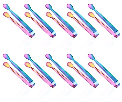 Sixfolo 10 Piezas Pinzas para Azúcar Pequeñas Pinzas para Hielo de Acero Inoxidable Mini Pinzas de Dulces Colorido Pinzas de Servir Pequeñas para Fiestas, Café, Té, Bar de Vinos, Cocina (Coloreado)