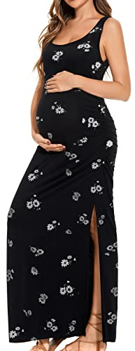 Smallshow Women's Long Maternity Dress Split Sleeveless Pregnancy Clothes,SVP121,M