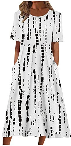 Generic Women's Black XXL Maxi Dress - Casual, Summer, Boho Style with Short Sleeves, Round Neck, Loose Fit, Floral Print, Pocket, Adult Women