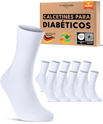 Lot de 10 Paires Chaussettes Diabetiques Homme Femme Coton sans Elastique & sans Couture
