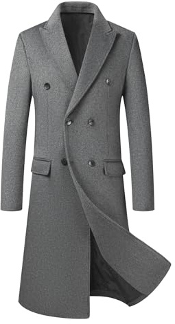Allthemen Cappotto da Uomo Invernale Lungo Trench Coat Doppiopetto Caldo Casual Lana Coat Slim Fit Business Outerwear a Vento Grigio M