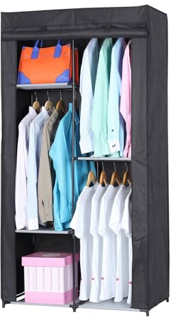 HERSIG - Armario de Tela para Ropa Resistente con Cremallera, Organizador de Gran Capacidad para Dormitorio y Trastero, Estructura Reforzada y Funda Transpirable Anti-Polvo, 88x45x169cm