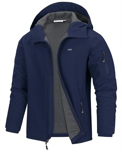 33,000ft Chaqueta para hombre impermeable transpirable Softshell - Chaqueta de transición cortavientos chaqueta de lluvia chaqueta de senderismo con capucha, azul marino, L