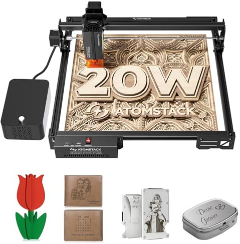ATOMSTACK 20W Lasergravyrmaskin A20 PRO V2 Laserskärare med F60 60/min luftpump, minskning av skärrök och damm, lasergravyrmaskin med hög precision för personliga presenter