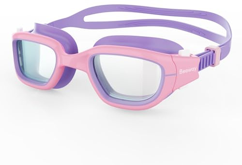 BEEWAY Kids Swimming Goggles 6-14 | Wide View | Anti-fog | Anti-leak | Quick Adjust Strap | UV Protection | Super Comfort for Boys and Girls