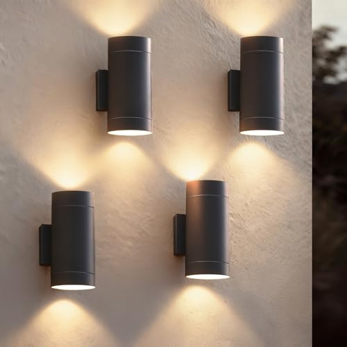 EBION Outdoor Wall Lights 4 Pack,IP65 Up Down Lights Mains Powered,Black | Aluminium Outside Exterior Wall Lights GU10,Modern Outdoor Garden Wall Lamp for Front Door Porch Garden,Bulbs Not Included
