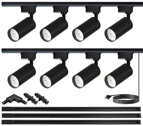 Yuemegou H Type LED Track Lighting Kit, Track Lighting 8 Heads Natural Light 4000K 25W 2700lm High Brightness Dimmable Track Lighting System with 9.8ft Track Rail, Adjustable Angle Light Heads
