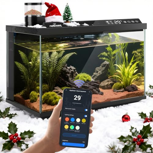 Nobleza Acuario Inteligente 30L con Control por App, Triple Filtración, Alimentación Remota y Drenaje Automático de un Toque – Color Negro