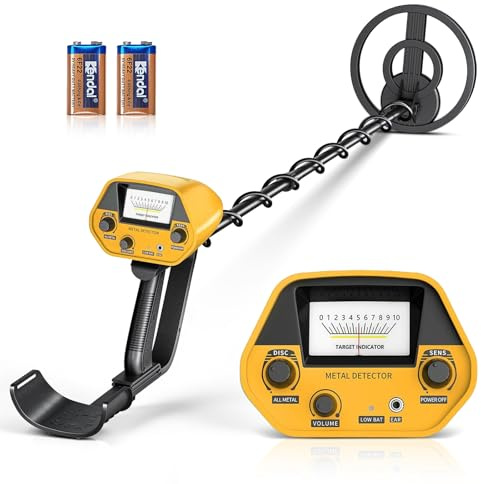 Détecteur de métaux, kit Professionnel Rechargeable pour Adultes et Enfants, Haute précision, étanche, réglable en Hauteur, détecteur d'or 78-108 cm avec Bobine de Recherche de 25 cm (Jaune)