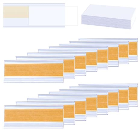 Kinesgsg 50 st etiketthållare, självhäftande etiketthållare, PVC-material, transparent etiketthållare, självhäftande etikett 7,6 x 2,5 cm, för kontorshyllor (50 tomma pappersark)