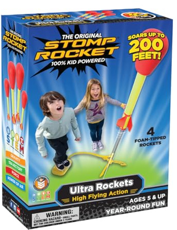 Stomp Rocket Ultra Rocket Launcher for Kids, 4 Rockets - Fun Backyard & Outdoor Kids Toys Gifts for Boys & Girls - High Flying Toy Foam Blaster Set - Multi-Player Adjustable Launch Stand