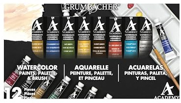 Grumbacher Academy Watercolor Paint, 7.5ml/0.25 oz. Tube, 10-Color Set