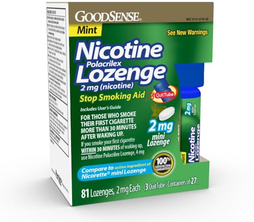 GoodSense Mini Nicotine Polacrilex Lozenge 2mg, Mint, 81-Count, Stop Smoking Aid, GoodSense Smoking Cessation Products