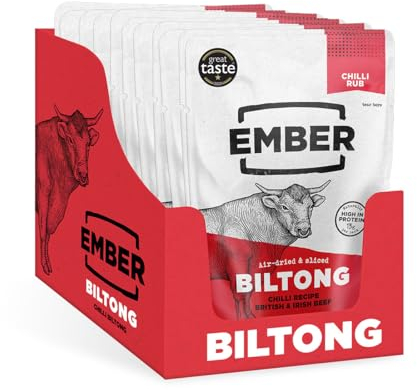 Ember Snacks: Biltong Beef Jerky Chilli Flavour (10 x 25g) - Protein Keto Snacks - On The Go Snack