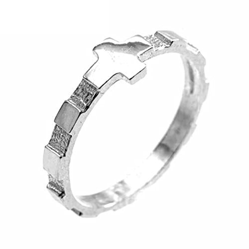 Sebaoth Anillo Rosario Decenario en Plata de Ley 925 – Sortija Religiosa con 10 Cuentas para Rezar Avemarías – Talla Única 19 (59 mm) – Joyería Católica para Hombres y Mujeres