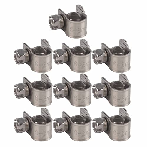 10pcs Collier de Serrage,Tuyaux Clips Clamp Ajustable en Acier Inox,pour Tuyau de Carburant etc,Diamètre Optional(6-8Mm)