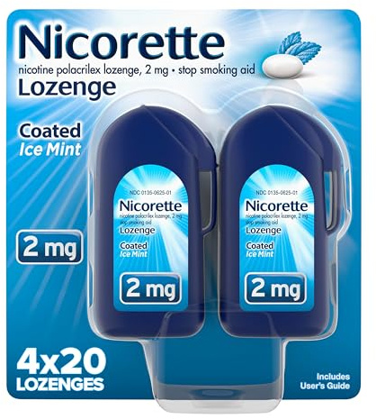 Nicorette 2 mg Coated Nicotine Lozenges to Help Stop Smoking - Ice Mint Flavored Stop Smoking Aid, 80 Count
