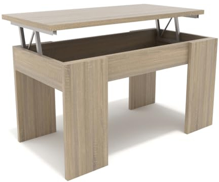 DORMIDAN- Mesa de Centro elevable, Comedor o Auxiliar, Mayor Grosor y Estabilidad (Roble)