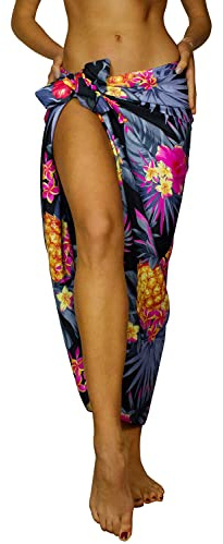 Funky Pareo Sarong Camisola Encubrimiento Hawaiano, Pineapple, Negro Gris, Grande