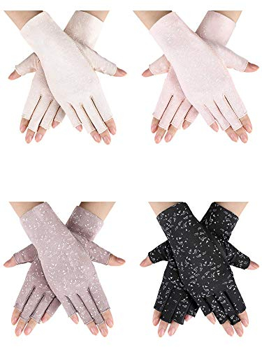SATINIOR 4 Pairs UV Protection Sun Fingerless Driving Gloves for Women Sunscreen Sunblock Non Slip Gloves for Nail Manicure(Flower)