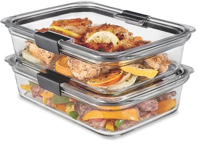 Rubbermaid Brilliance Glass Food Storage Containers, 8 Cup, Set of 2, BPA-Free, Leak-Proof, Clear