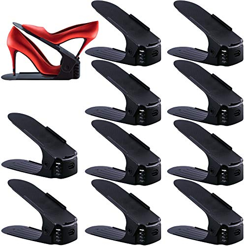 SaiXuan 10 Stück Schuhständer, verstellbar, Organizer, platzsparend, Schwarz
