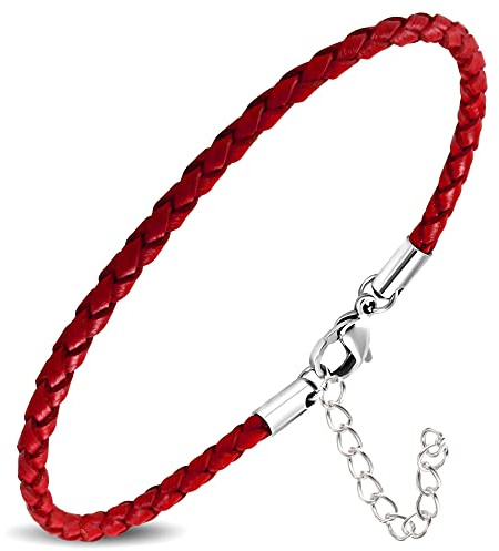ZENSE - Bracciale sottile in pelle rossa da uomo estensione regolabile ZB0377