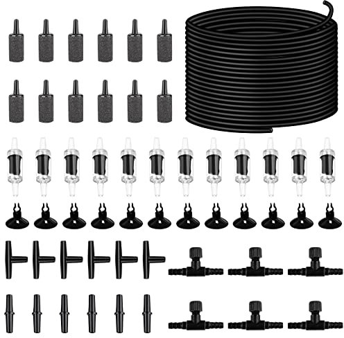 NestBasics 101.7 feet Black Aquarium Airline tubing 12 air Stone for Aquarium 12 Aquarium Check Value for Fish Tank 12 Aquarium Suction Cups 6 Each Aquarium air Controller and I T Hose connectors