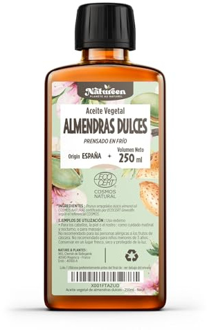 Aceite Vegetal de Almendras Dulces 250 ml - 100% Puro, Natural y Prensado en Frío - Certificado Cosmos Natural
