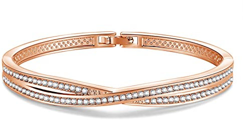 PRETTERY Infinity Bangles Bracelets for Women, Rose Gold Plated Cubic Zirconia Bracelet, Birthday Valentine Thanksgiving Christmas Jewellery Gift