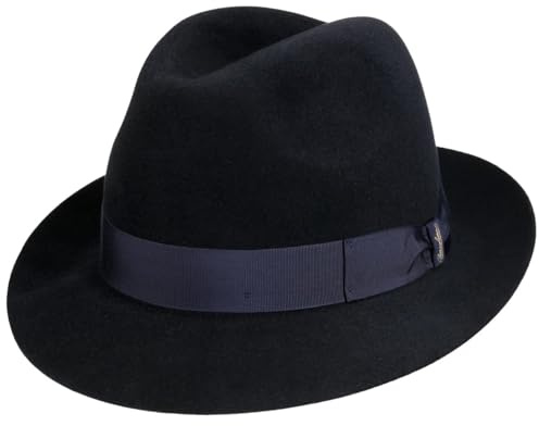 Borsalino Georgio Herren Haarfilzhut Damen/Herren - Made in Italy Filmhut Fedora Herrenhut mit Ripsband Frühling-Sommer Herbst-Winter - 59 cm dunkelblau