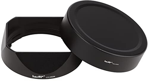 Haoge LH-X50N Pare-soleil à baïonnette carré en métal pour objectif Fujifilm XF50 mm f2 Fuji Fujinon XF 50 mm F2 R WR avec capuchon en métal sur appareil photo XPro3 X-T4 X-S10