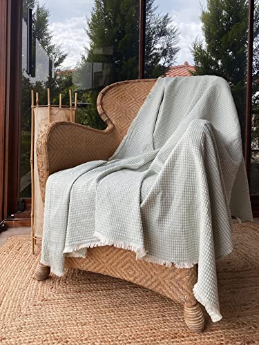 BOHORIA® Premium Waffelpiqué Tagesdecke 135x160cm | 100% Baumwolle | Oeko-Tex® | Überwurf für Sofa, Sessel & Bett | Kuscheldecke Sofadecke Wolldecke Wohndecke (135 x 165cm, Fresh Mint)