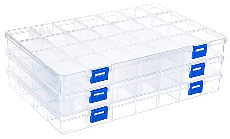 BENECREAT 3 PACK 28 Grids Plastic Storage Box Jewellery Box Compartment Organizer Earring Storage Containers Clear Plastic Bead Case(28.5x20x3cm)