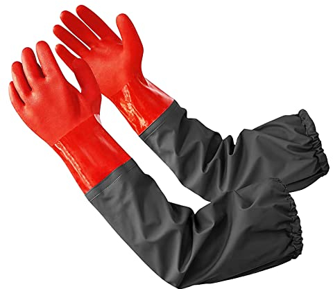 Coopache Gants Imperméables en Caoutchouc Antidérapants de Ménage et Nettoyage - Manches Longues 64 CM, Réutilisables Épaissi pour Homme Femme, M-L