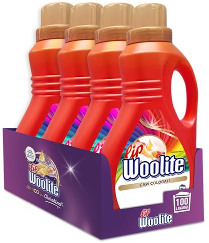 Lip Woolite Detersivo Lavatrice Capi Colorati 25 Lavaggi, 4 confezioni da 1500 ml di Detersivo Lavatrice Liquido Capi Colorati con Cheratina