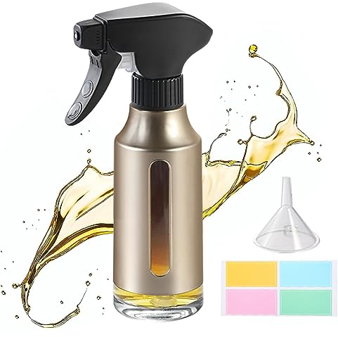 Fisynug Oil Bottle Sprayers,180ml Olive Oil Sprayer with Rotatable Nozzle for Cooking Air Fryer,Oil Dispenser Bottle with Funnels and Stickers,Vinegar Spray Mister for Kitchen Salad Grilling