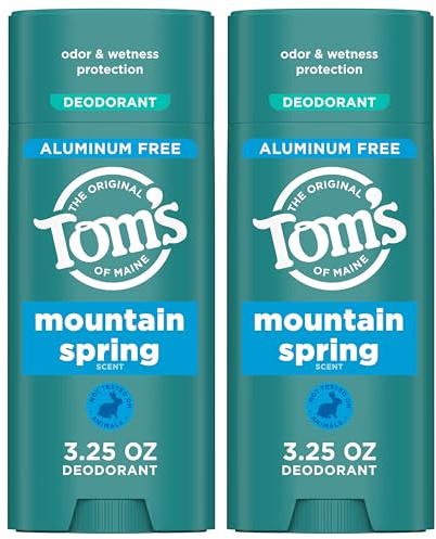 Tom’s of Maine Mountain Spring Natural Deodorant for Men and Women, Aluminum Free, 3.25 oz, 2-Pack